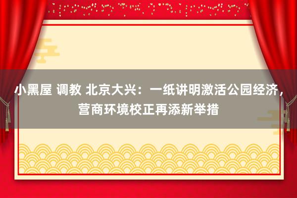 小黑屋 调教 北京大兴：一纸讲明激活公园经济，营商环境校正再添新举措